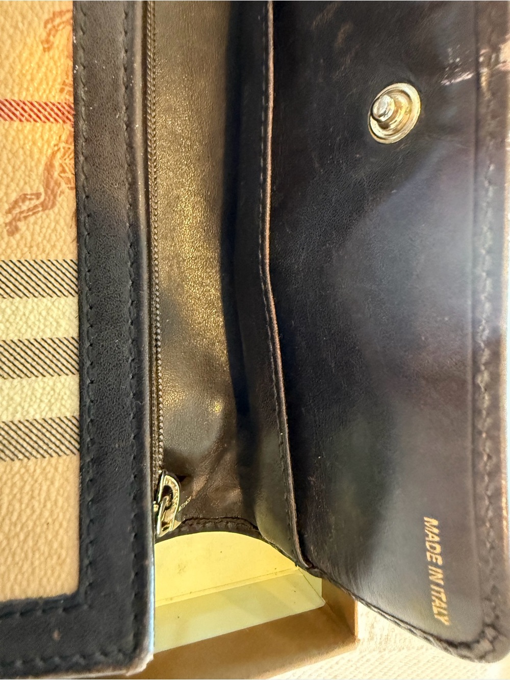 Burberry Beige Plaid Leather-Trim Wallet - Picture 5 of 6